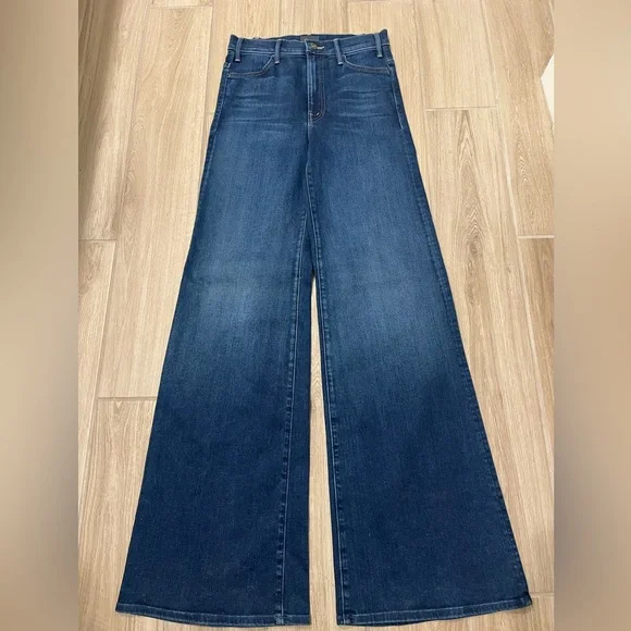 Mother The Hustler Roller Heel High Waisted Wide Leg 70’s Blue Jeans 33” Sz 26/4 - Picture 4 of 16